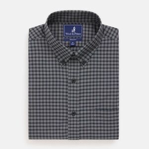 Wool & Prince Men's Wool 130 Button Down Shirt Black & Castlerock Plaid XL